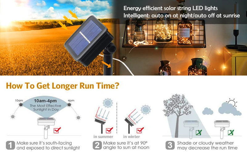 LED Solar Garden Lights - Waterproof Fairy String Lights with Flashing Effect for Christmas, Patio, Tree or Party - 6m / 12m / 23m / 33m