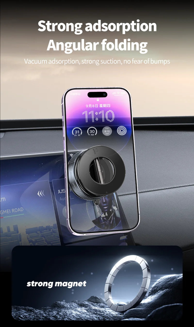 Foldable Electric Magnetic Car Mount with Powerful Suction – Compatible with iPhone 12 to 16 | Ideal for Recording and Streaming