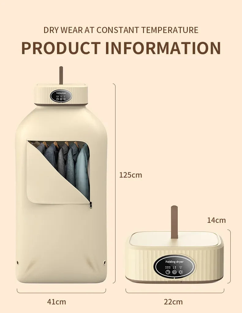 600W Portable Electric Clothes Dryer with Timer – Foldable for Home and Travel (220V)
