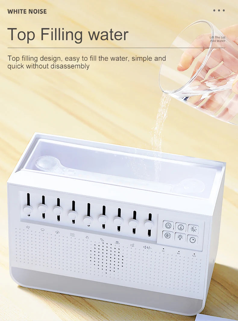 3-in-1 Diffuser with Flame, White Noise and Bluetooth – Ideal for Nighttime Rest