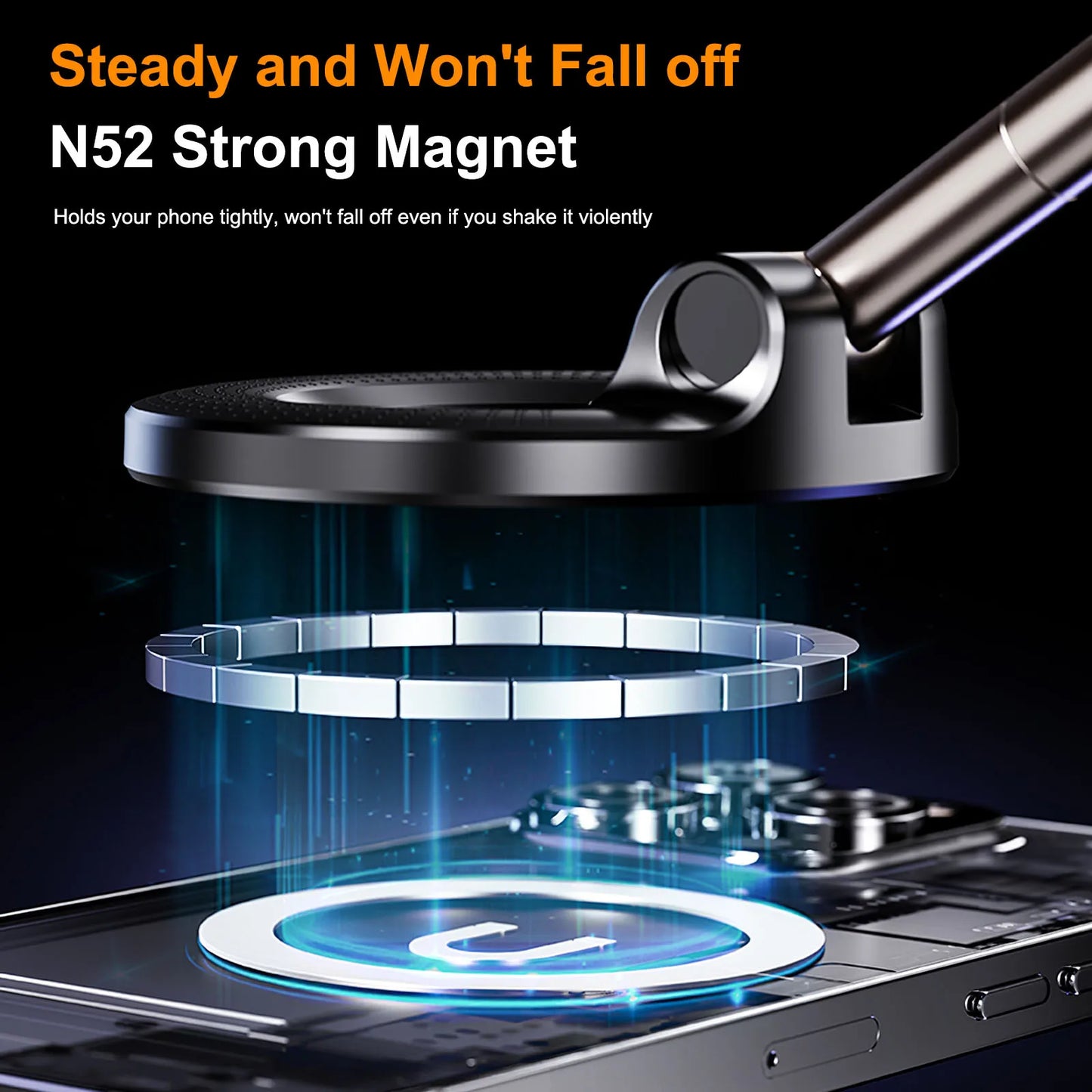 Foldable Electric Magnetic Car Mount with Powerful Suction – Compatible with iPhone 12 to 16 | Ideal for Recording and Streaming