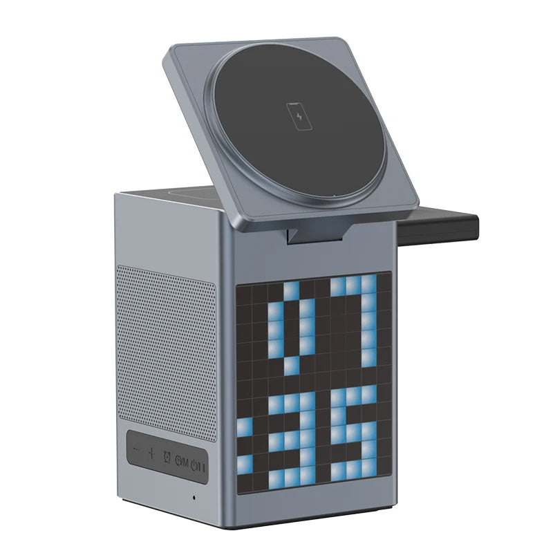6-in-1 Wireless Charging Station with Bluetooth Speaker, Alarm Clock, and Stand for iPhone, Apple Watch, and AirPods | Compatible with MagSafe
