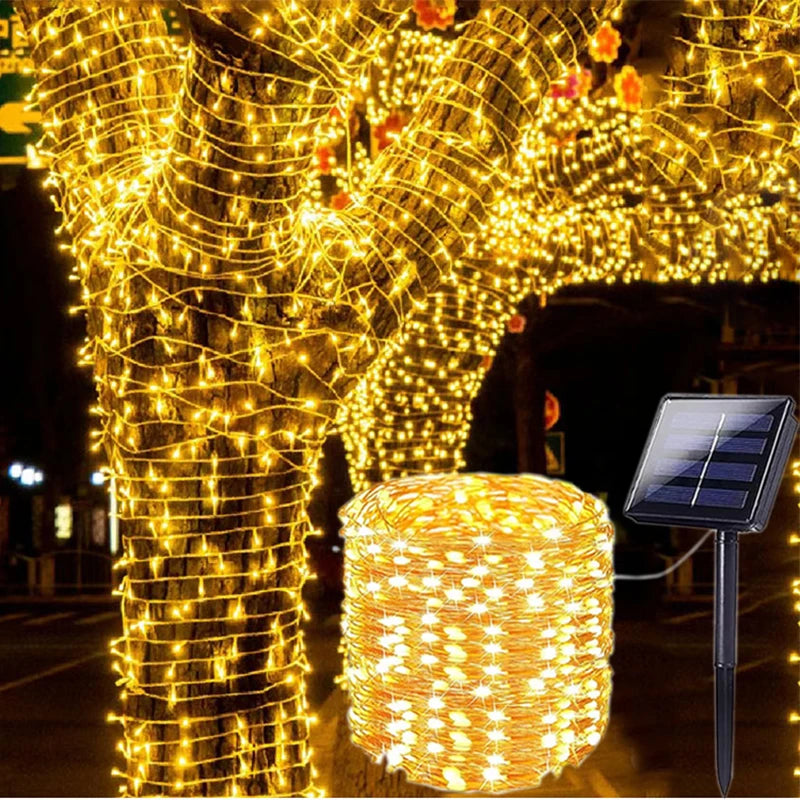 LED Solar Garden Lights - Waterproof Fairy String Lights with Flashing Effect for Christmas, Patio, Tree or Party - 6m / 12m / 23m / 33m