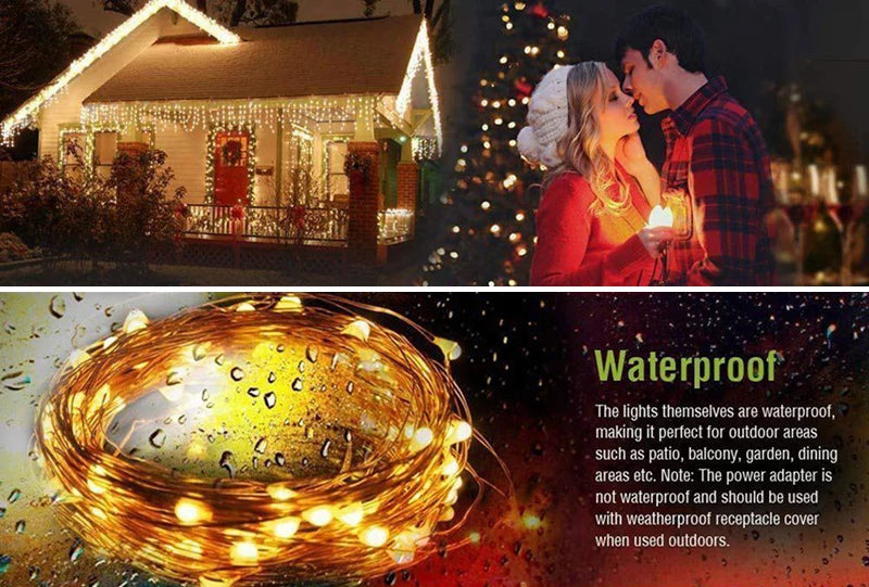 LED Solar Garden Lights - Waterproof Fairy String Lights with Flashing Effect for Christmas, Patio, Tree or Party - 6m / 12m / 23m / 33m
