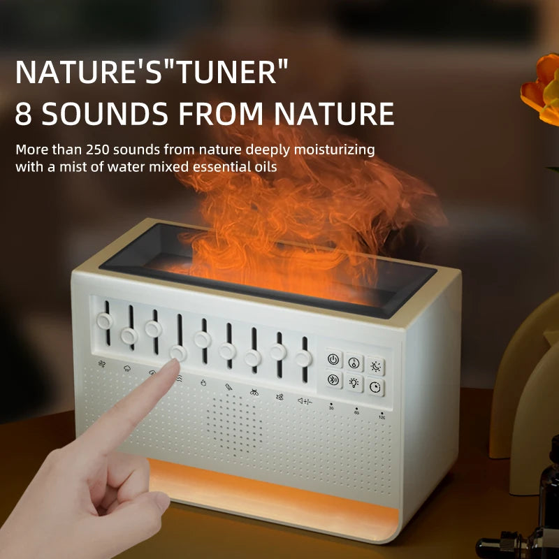 3-in-1 Diffuser with Flame, White Noise and Bluetooth – Ideal for Nighttime Rest