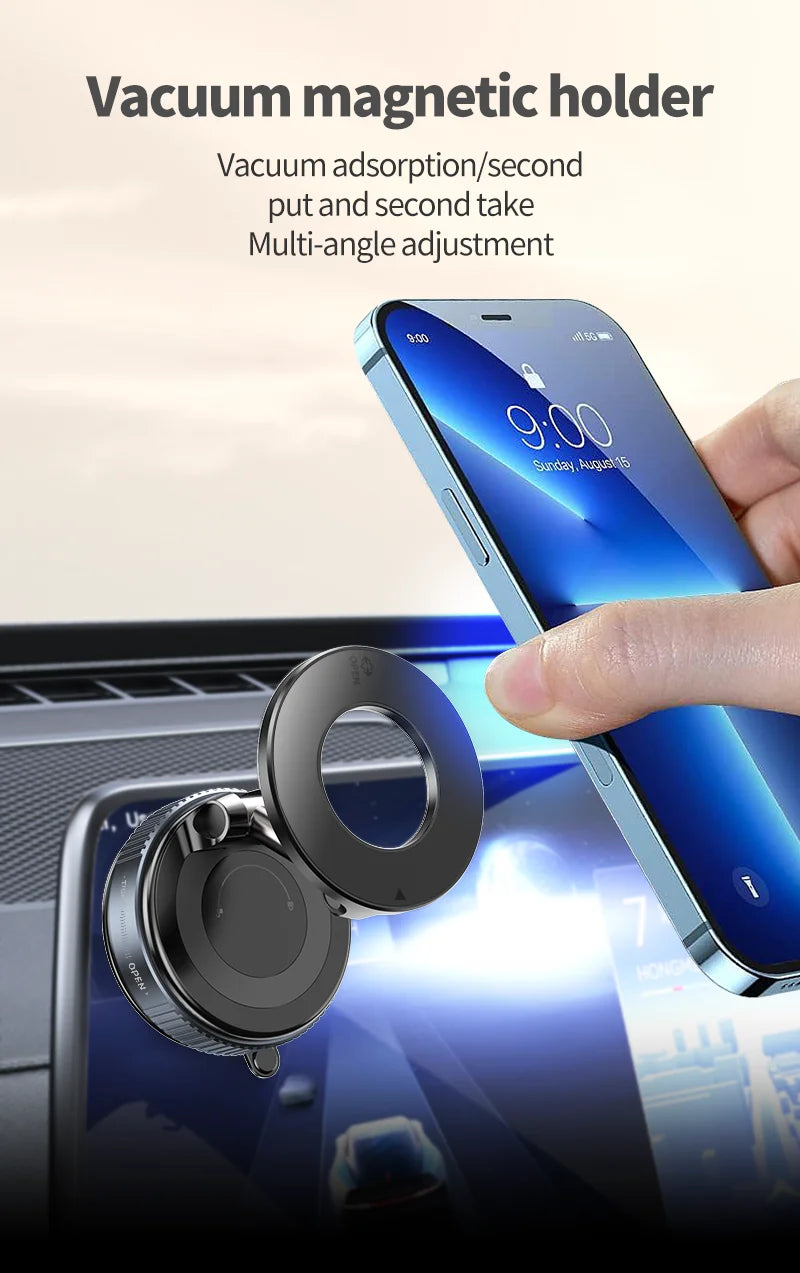 Foldable Electric Magnetic Car Mount with Powerful Suction – Compatible with iPhone 12 to 16 | Ideal for Recording and Streaming