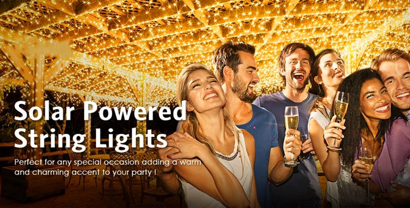 LED Solar Garden Lights - Waterproof Fairy String Lights with Flashing Effect for Christmas, Patio, Tree or Party - 6m / 12m / 23m / 33m