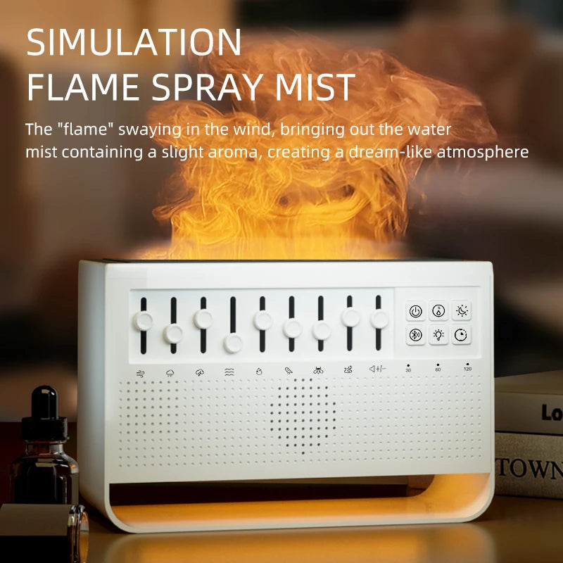 3-in-1 Diffuser with Flame, White Noise and Bluetooth – Ideal for Nighttime Rest