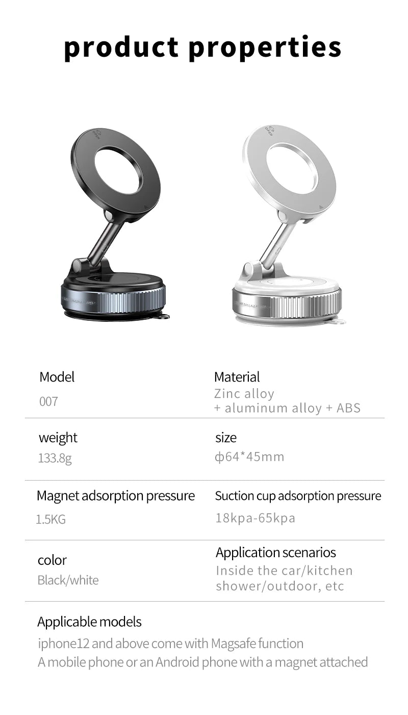Foldable Electric Magnetic Car Mount with Powerful Suction – Compatible with iPhone 12 to 16 | Ideal for Recording and Streaming