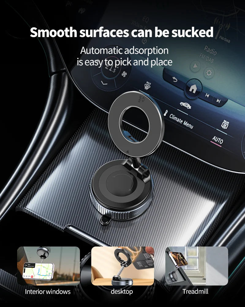 Foldable Electric Magnetic Car Mount with Powerful Suction – Compatible with iPhone 12 to 16 | Ideal for Recording and Streaming