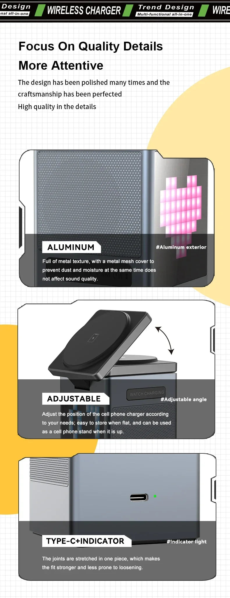 6-in-1 Wireless Charging Station with Bluetooth Speaker, Alarm Clock, and Stand for iPhone, Apple Watch, and AirPods | Compatible with MagSafe
