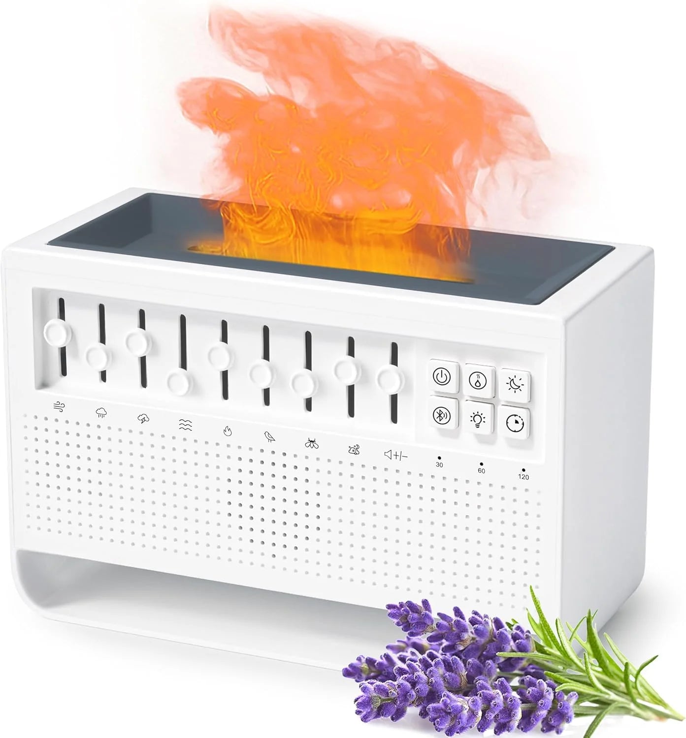 3-in-1 Diffuser with Flame, White Noise and Bluetooth – Ideal for Nighttime Rest