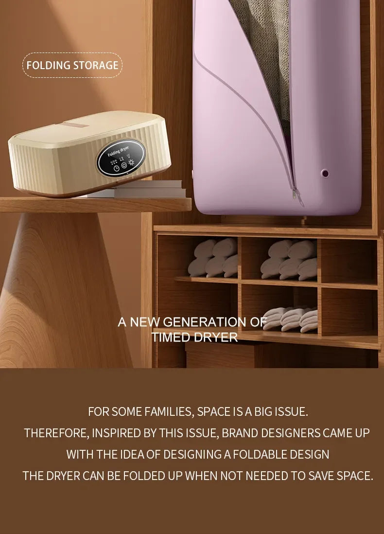 600W Portable Electric Clothes Dryer with Timer – Foldable for Home and Travel (220V)