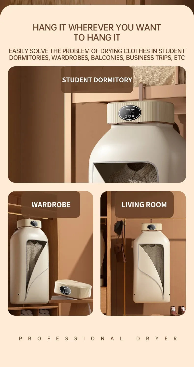 600W Portable Electric Clothes Dryer with Timer – Foldable for Home and Travel (220V)